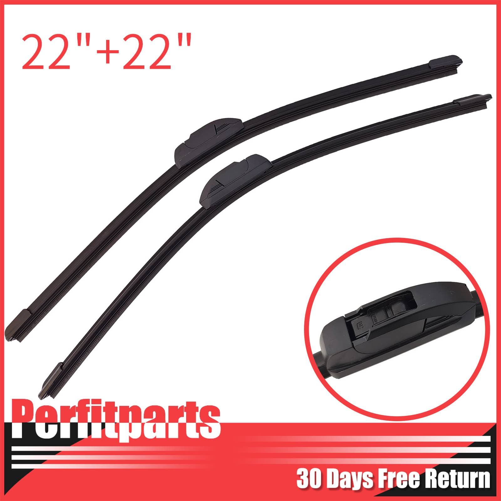 22" + 22" Front Windshield Wiper Blades High Quality All Season J Hook